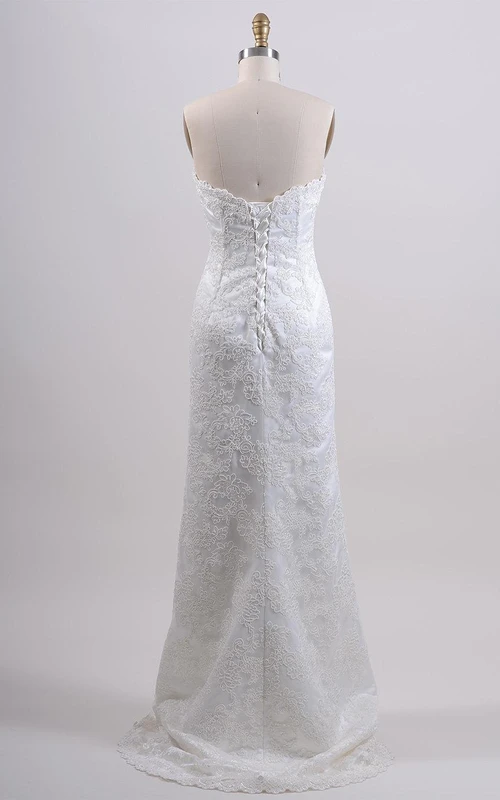 Strapless Column Long Lace Dress With Lace-Up Back