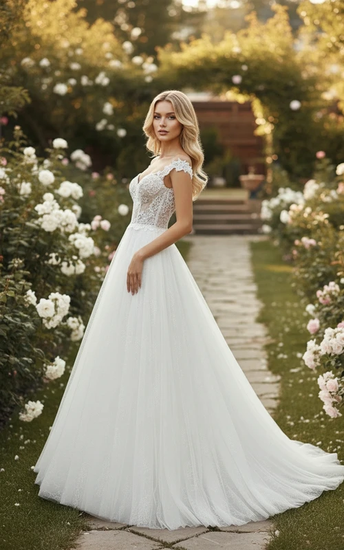 Vestido de novia de tul informal y vaporoso