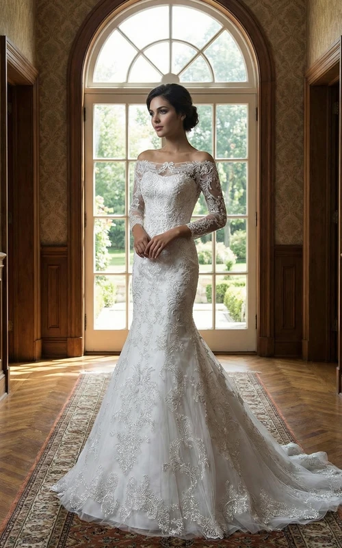 Robe de mariée courte en dentelle à épaules dénudées