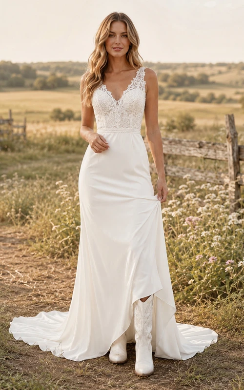 Robe de mariée de maternité à épaules dénudées et manches cloche, coupe trapèze simple, style jardin