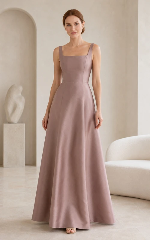 Vestido de corte A de lujo discreto con escote cuadrado en color rosa empolvado