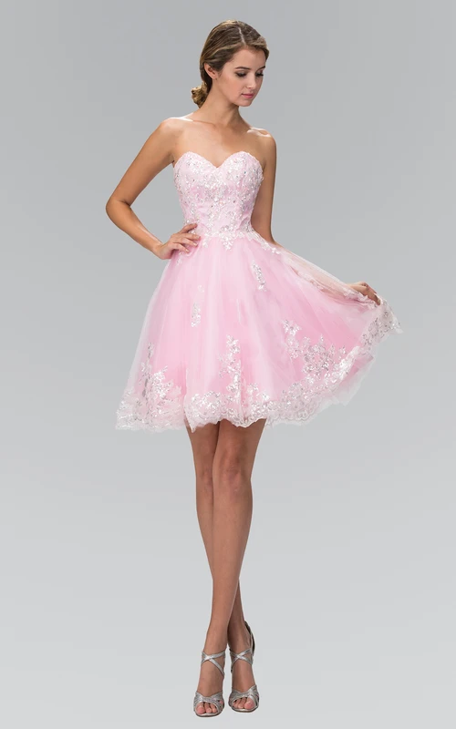 A-Line Mini Sweetheart Sleeveless Tulle Dress With Beading