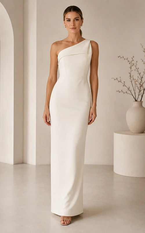 Ivory One Shoulder Sheath Formal Dress
