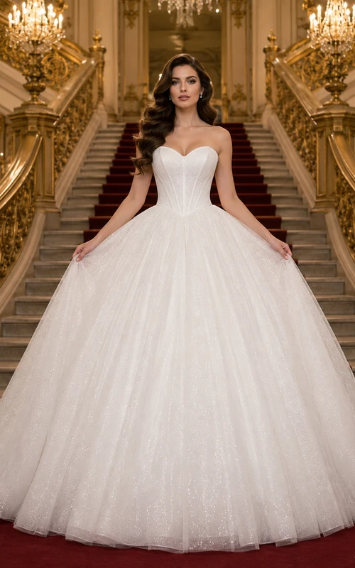 Trägerloses Brautkleid aus Tüll mit Herzausschnitt