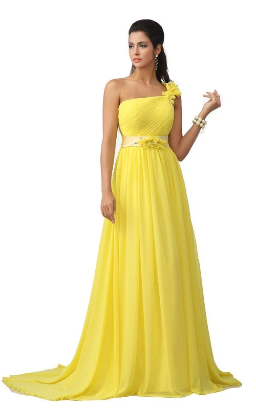 Robe asymétrique en mousseline de soie à une épaule et coupe trapèze, ornée de détails floraux
