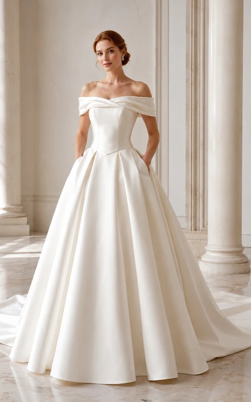 Robe de bal élégante et luxueuse en taffetas, épaules dénudées, sans manches, avec nœud, idéale pour un mariage.