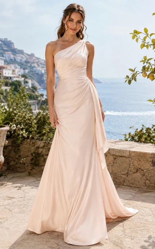 Vestido de novia elegante de corte recto con un solo hombro, talla grande.