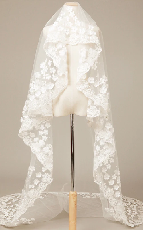 Voile de mariée romantique à fleurs de 3 mètres de long