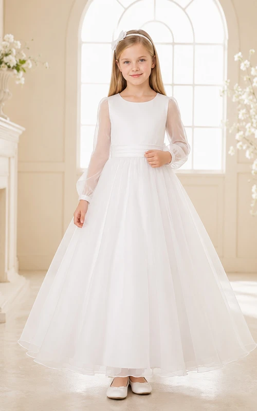 Vestido de comunión de tul sin mangas con mangas transparentes hasta el tobillo para niña de las flores