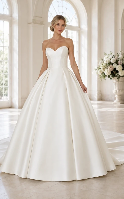 Vestido de novia sencillo, largo hasta el suelo, sin mangas, formal, con escote corazón y corte en A.
