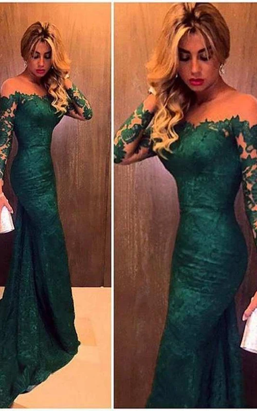 Off The Shoulder Long Lace Sleeve Mermaid Dress