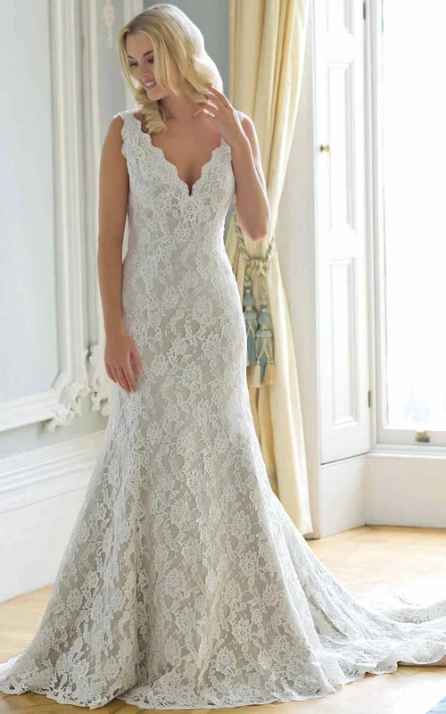 Vestido de novia de encaje largo hasta el suelo con escote en V, sin mangas y apliques, corte en A