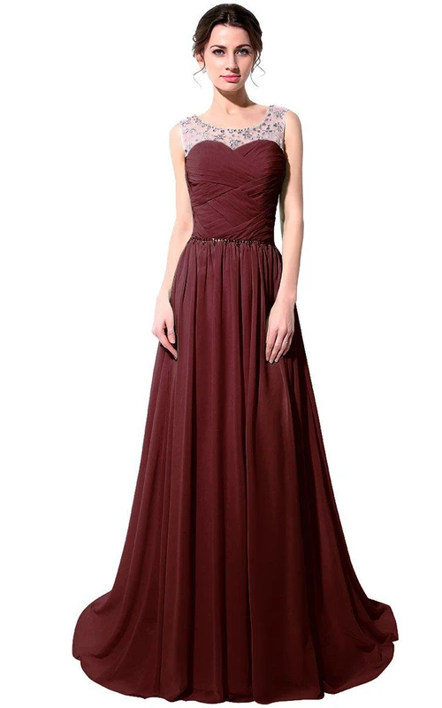 Ärmelloses A-Linien-Chiffonkleid mit Illusionsausschnitt