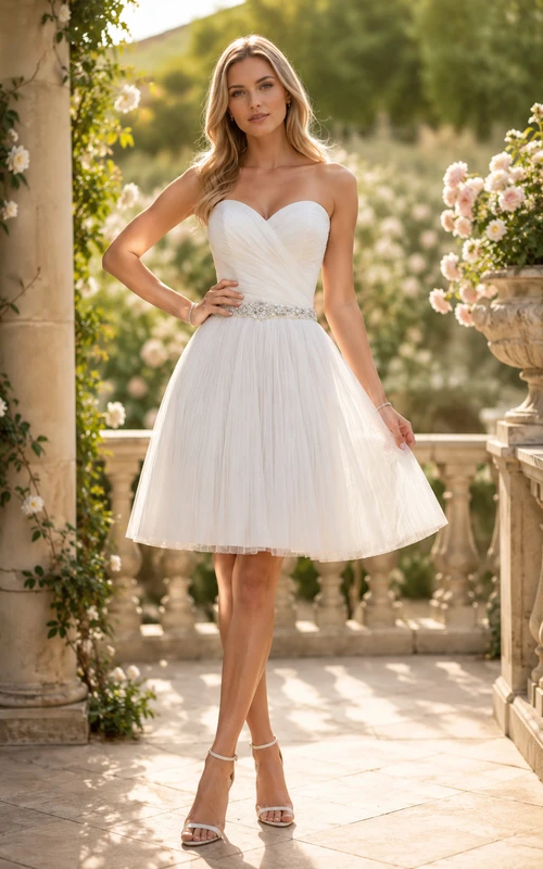 Robe de mariée blanche en tulle à décolleté cœur et longueur genou