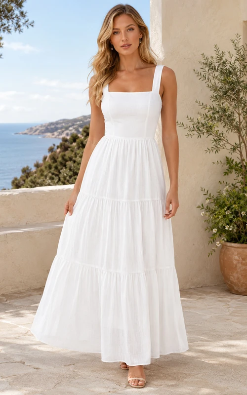 Vestido casual de gasa sin mangas, largo hasta los tobillos, corte en A, color blanco, de Island Tier.