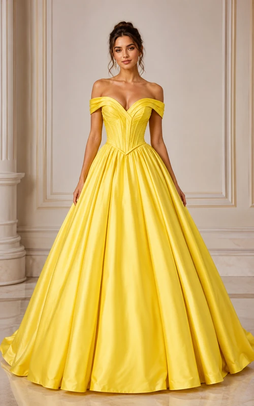 Daffodil Off-the-Shoulder Satin Ball Gown