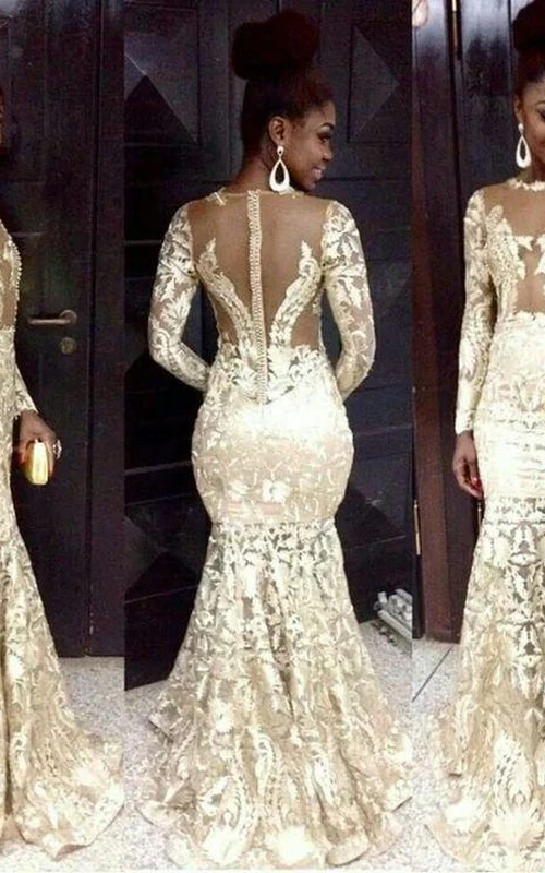 Meerjungfrauen-Abendkleid mit langen Ärmeln
