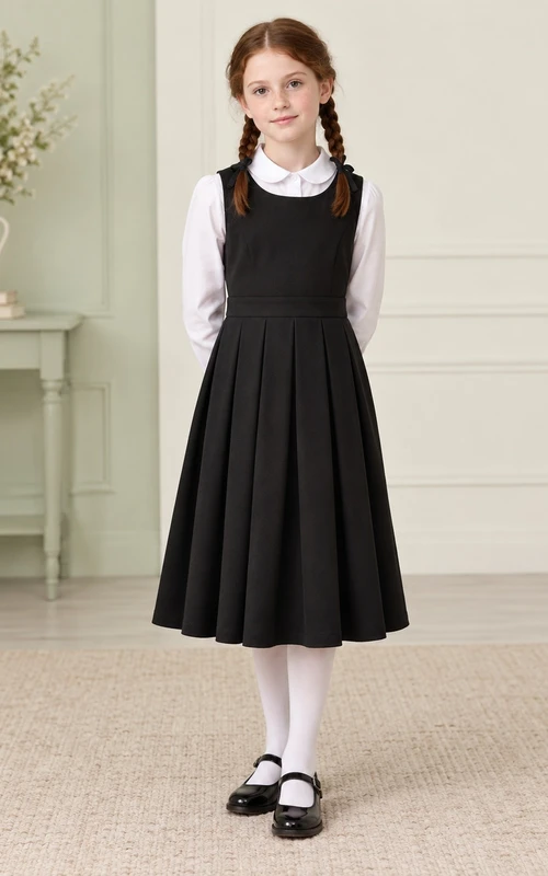 Schlichtes schwarzes ärmelloses, plissiertes Schürzenkleid mit eckigem Ausschnitt für Blumenmädchen