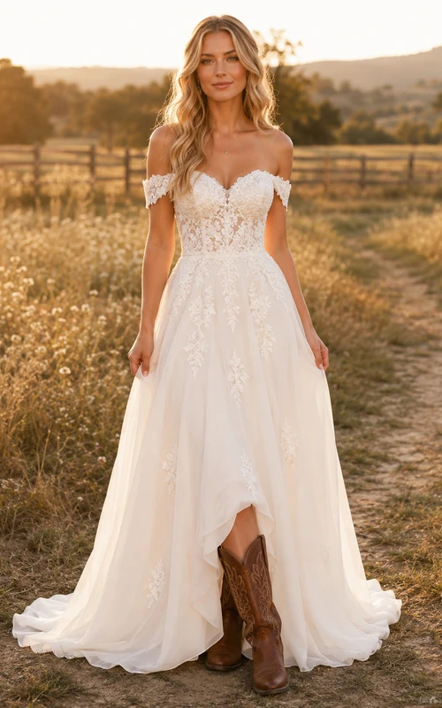 Robe de mariée de maternité, coupe trapèze simple, épaules dénudées, en tulle, bustier cœur et traîne