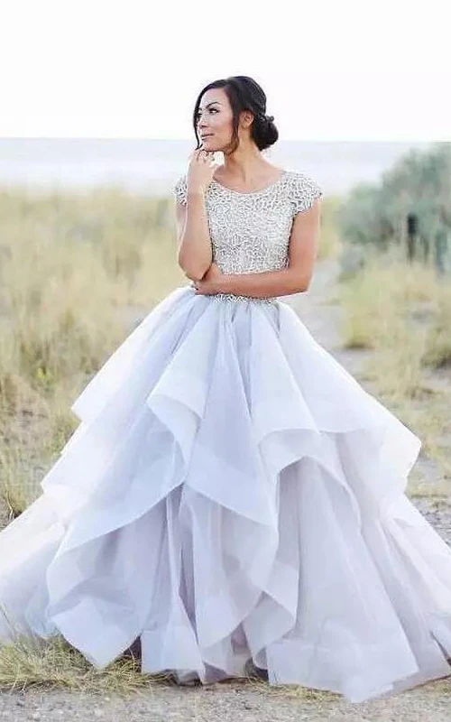 Adorable vestido de fiesta sencillo de organza con volantes y mangas cortas, estilo jardín.