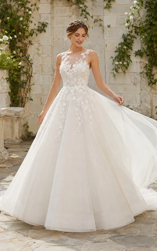Vestido de novia sencillo, largo hasta el suelo, sin mangas, con tirantes y corte en A.
