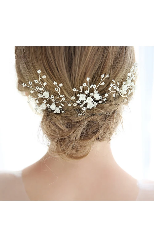 Braut-Haarreif, handgefertigt, mit Perlen und Blumen