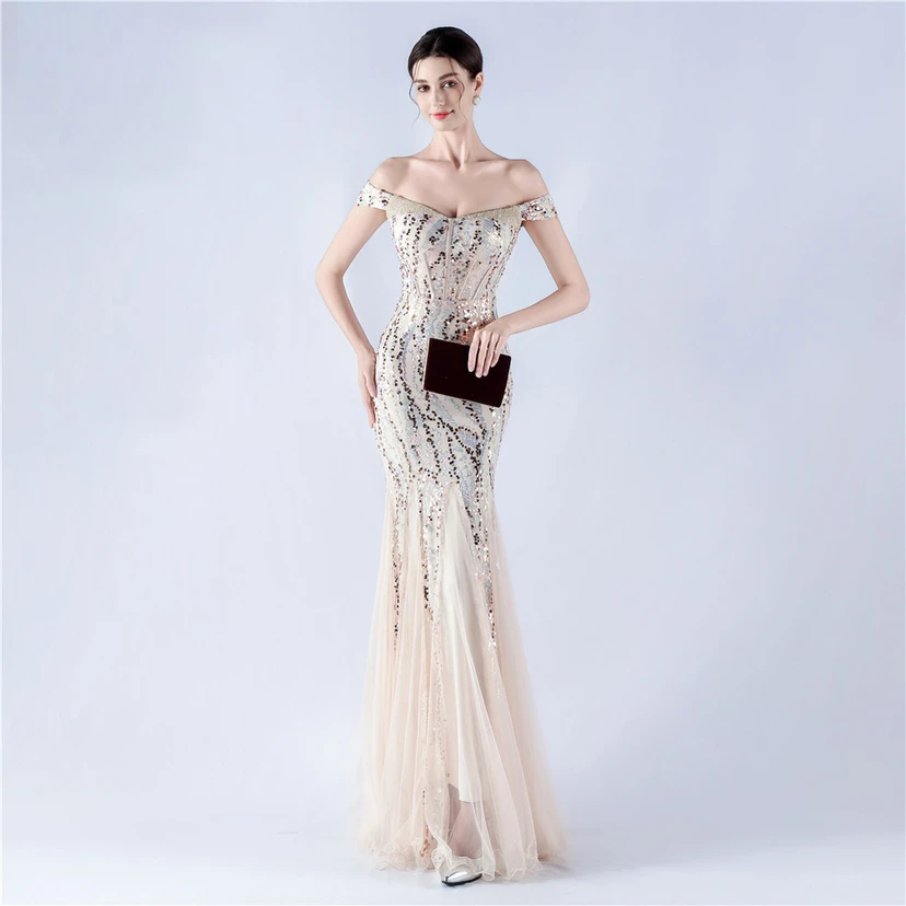 Craft Beading Mesh Sequins Evening Dress Annual Meeting Performance Host view 14