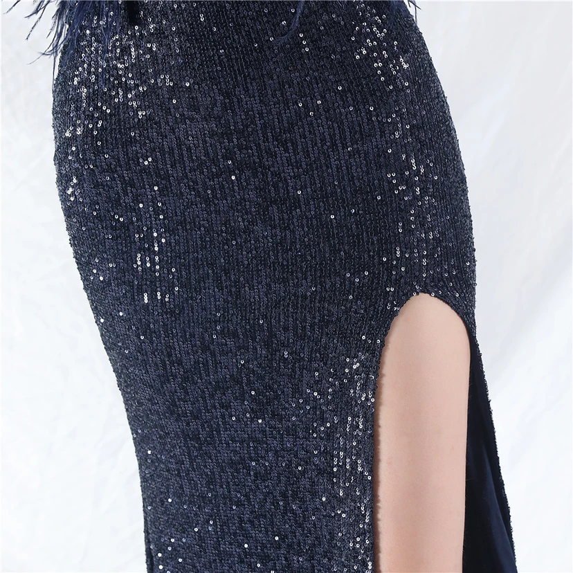 Craft-Made Ostrich Feather Long-Sleeved Beads Evening Dress view 77
