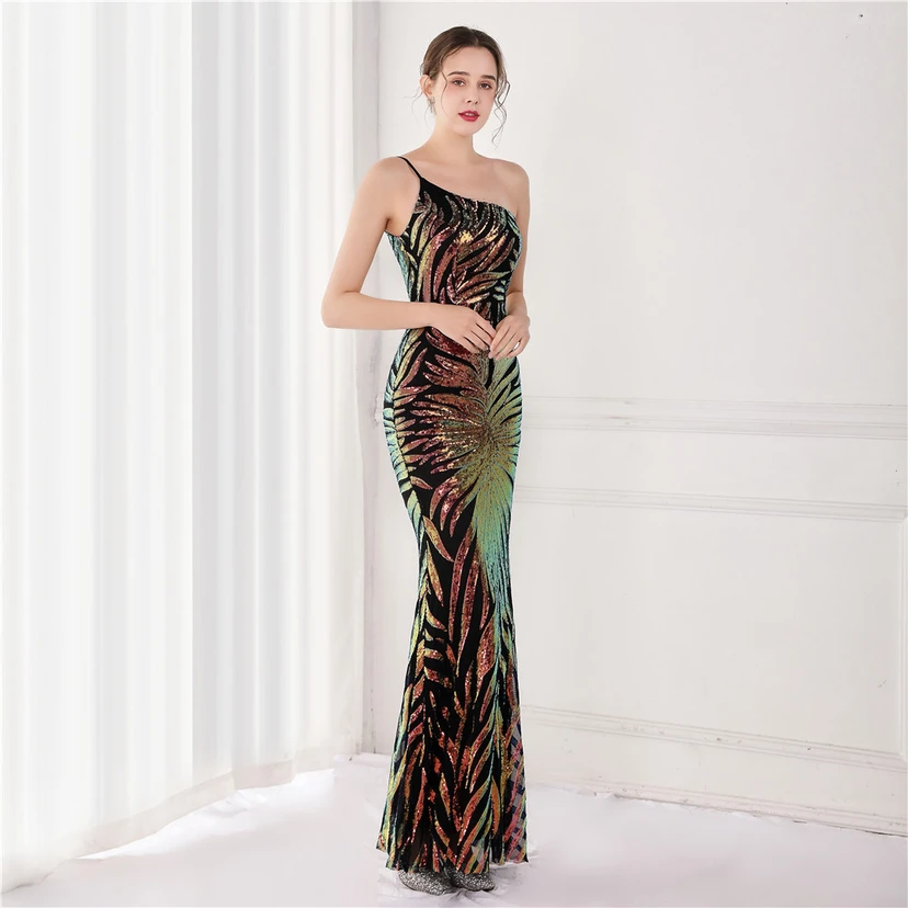 New Sequin Sequin Fairy Celebrity Party Party Evening Dress Sexy Long Toast Dress Bride view 3