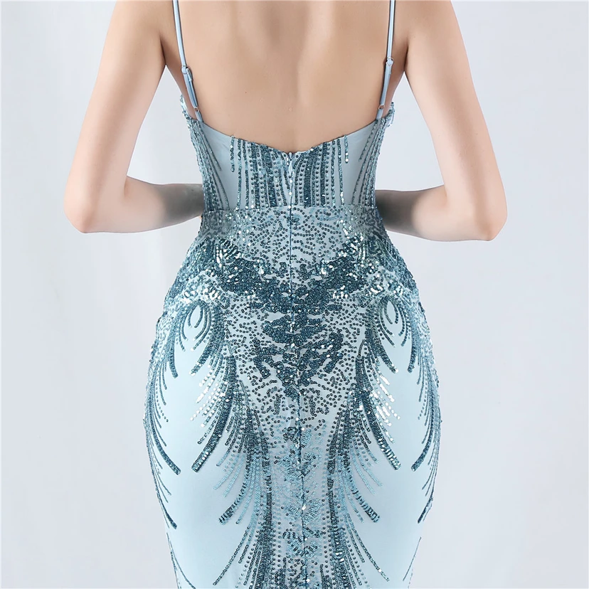 Anfitrión de la celebración nocturna con flores, cintura fija y lentejuelas en forma de espina de pescado view 79