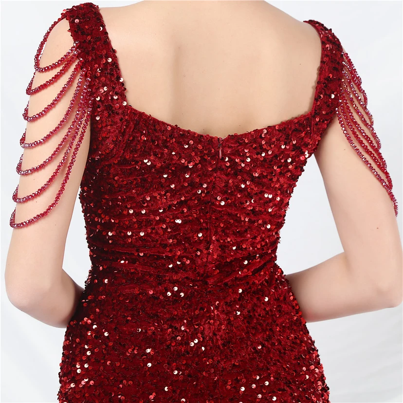 Velvet Handmade Sequined Heavy Craft Beaded Fantasy Sequined Short Skirt Evening Dress view 47