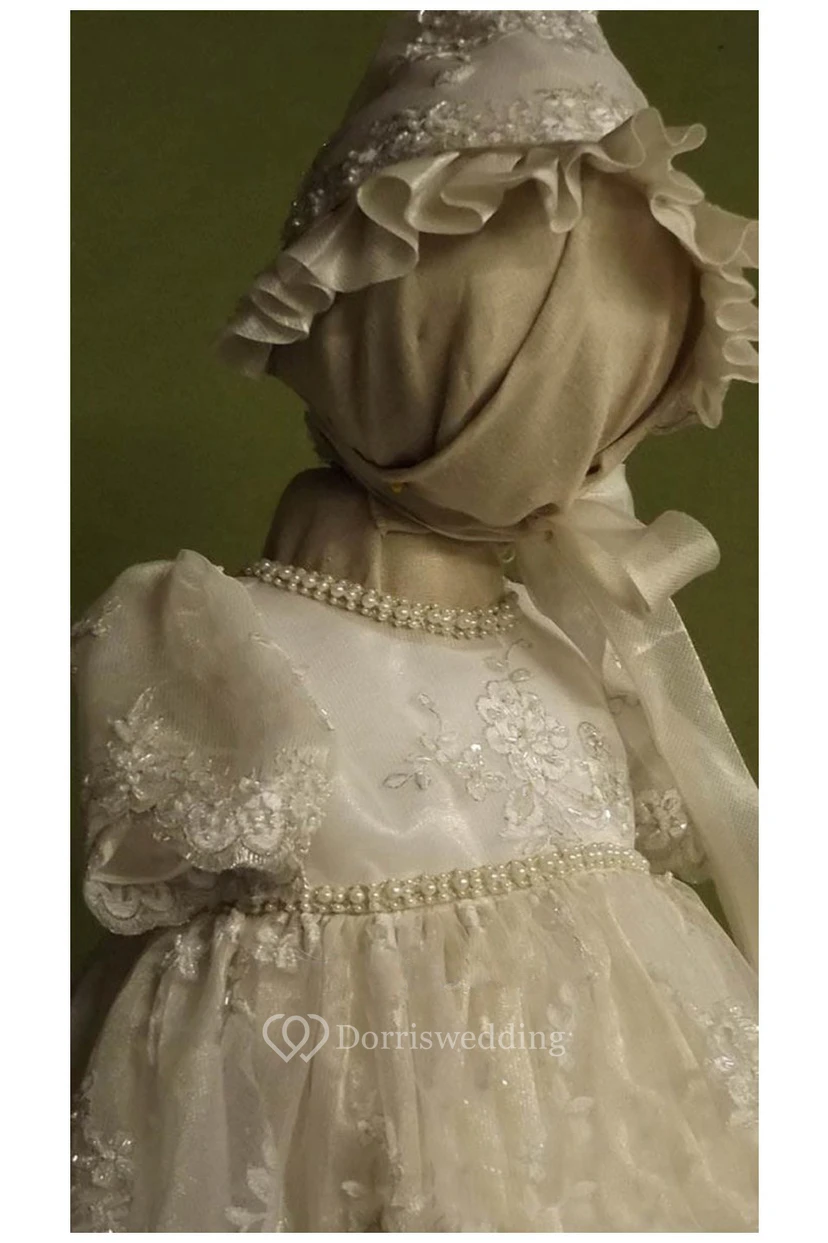 Adorable Christening Gown With Pearls And Lace Appliques view 2
