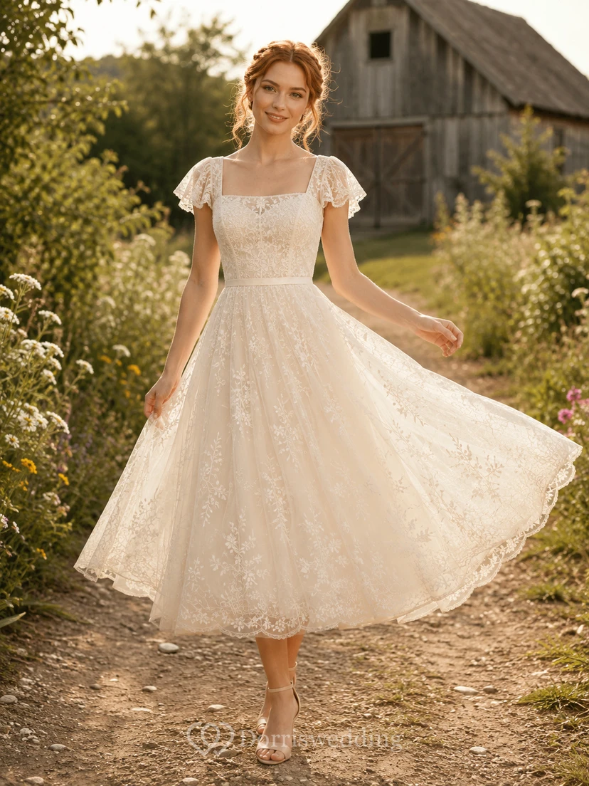 Lace Tulle Wedding Dress A-Line Sweetheart Sleeveless Mini Bridal Gown