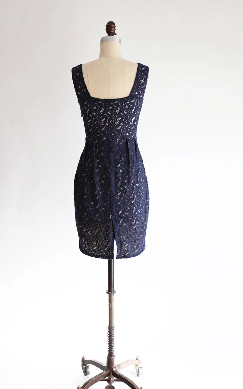 Sheath Square V-neck Lace Dress view 3
