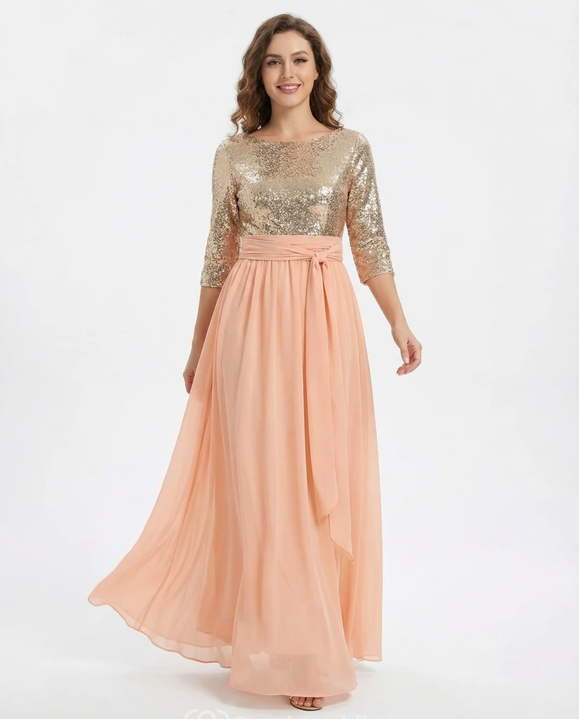 Paillettenbesetztes Abendkleid mit halben Ärmeln