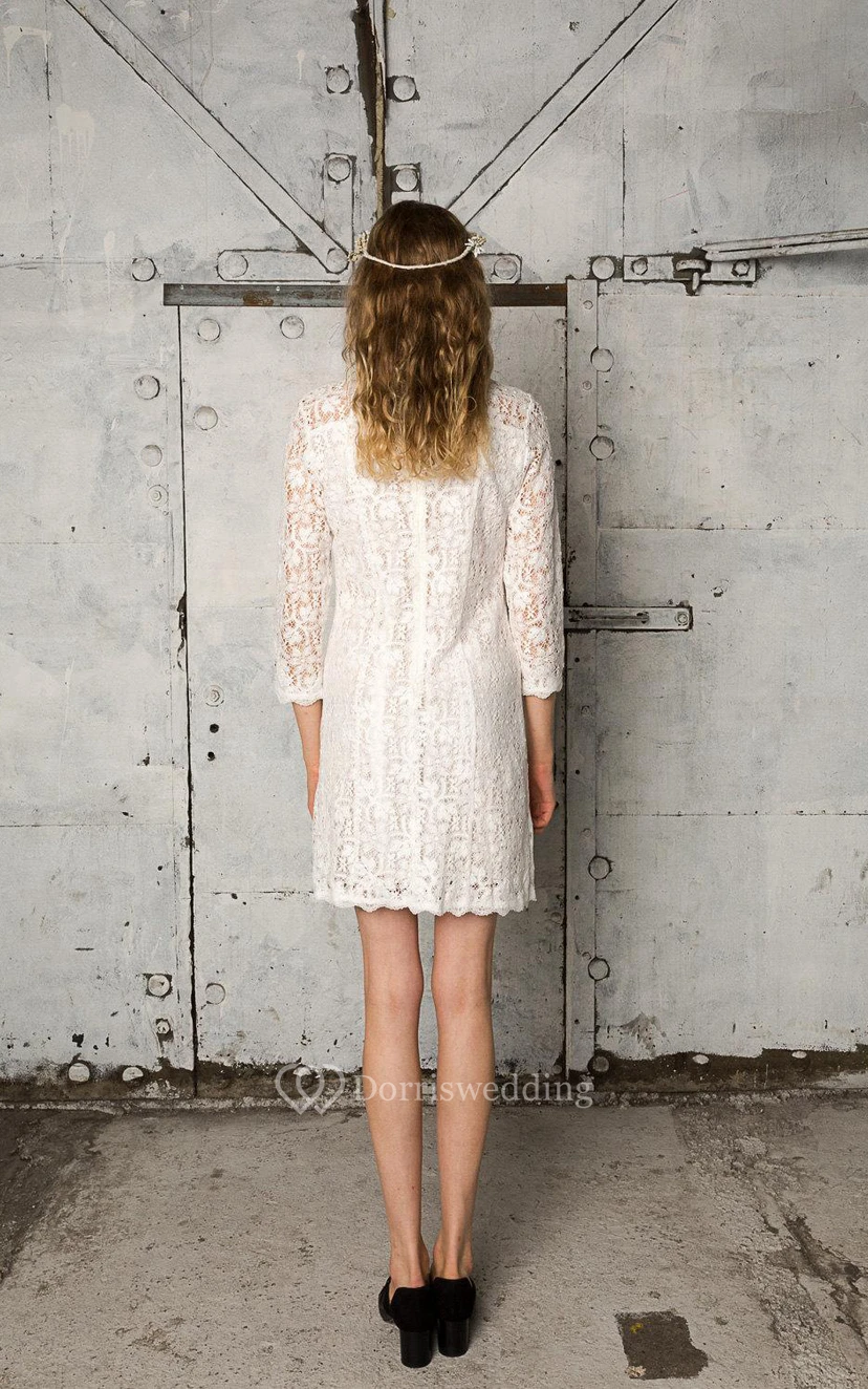 Sheath 3-4 Sleeve Short Lace Mother Of Groom Dress With Bateau Neckline view 4