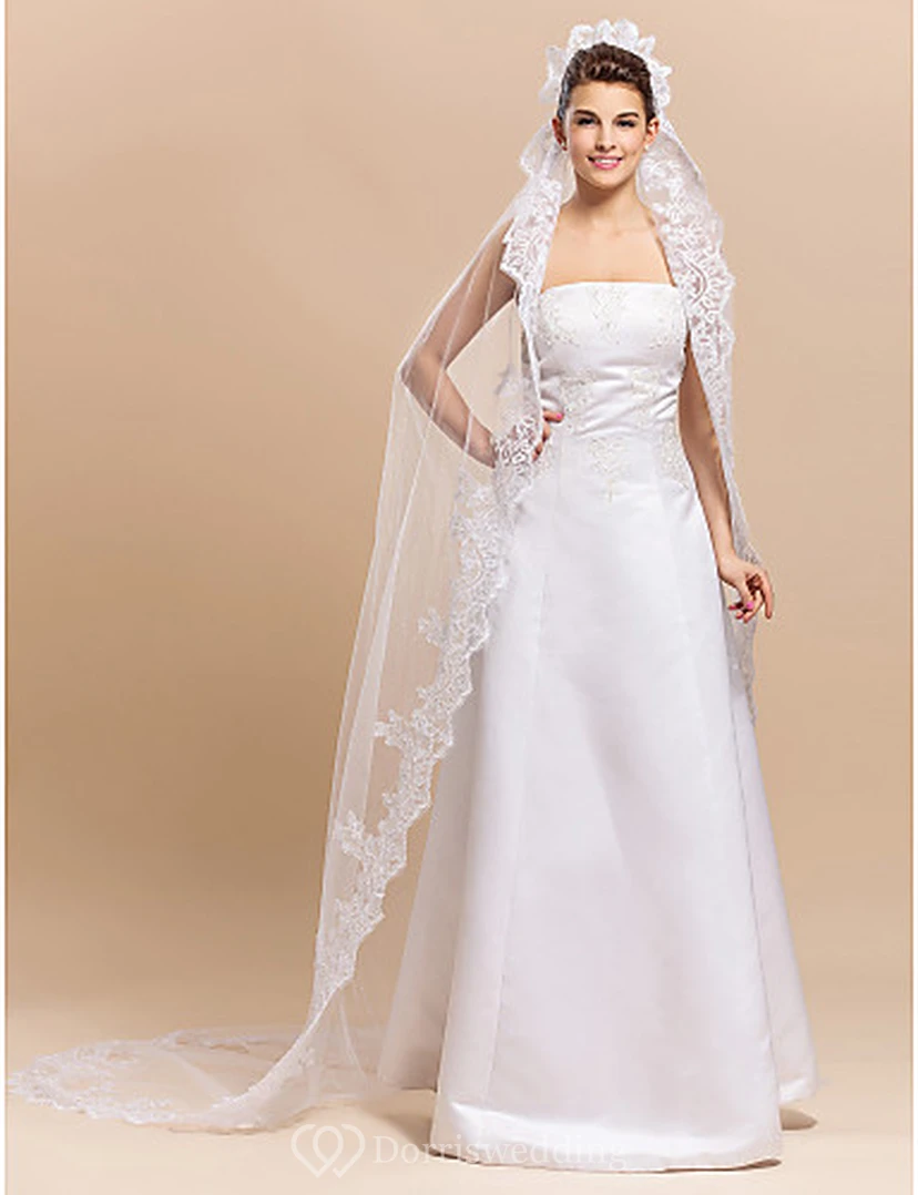Gracious One-tier Tulle Chapel Wedding Veil view 3