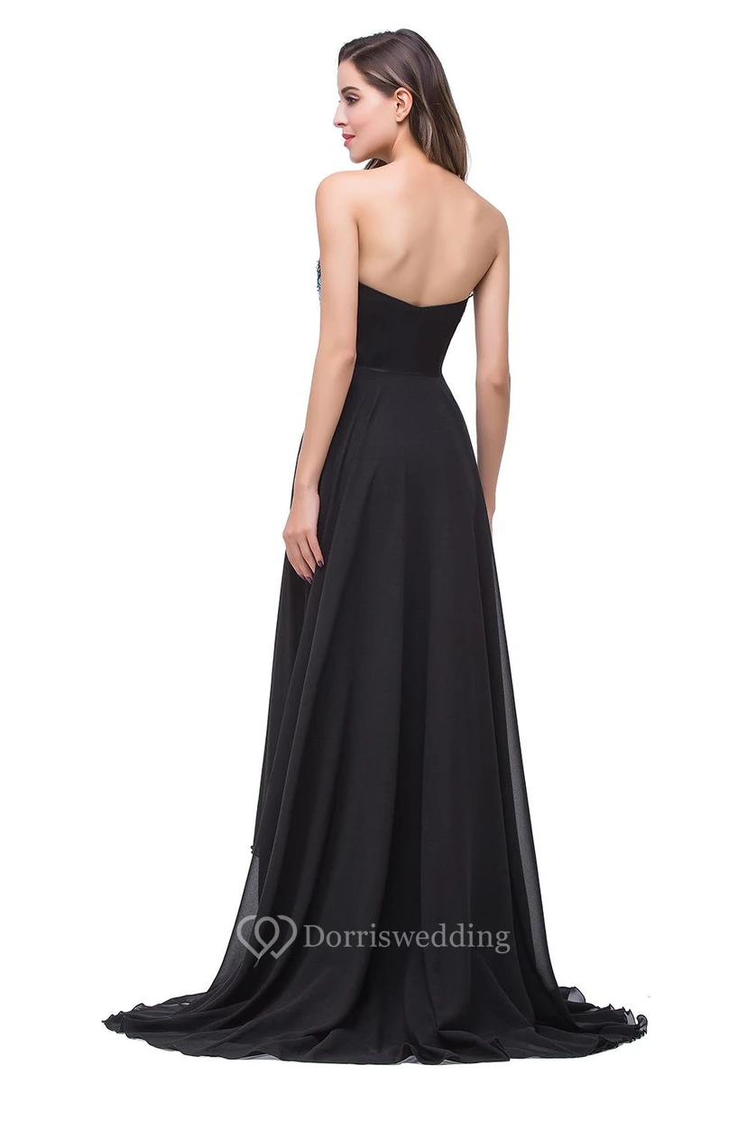 Newest Black Chiffon Peacock Prom Dress Hi-Lo Sweep Train view 4