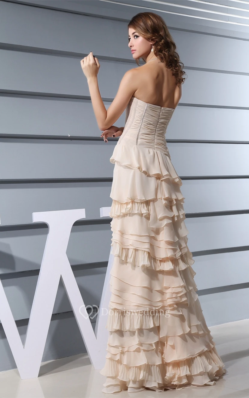 Sleeveless Chiffon A-Line Ruched Tiers and Gown With Peplum view 7