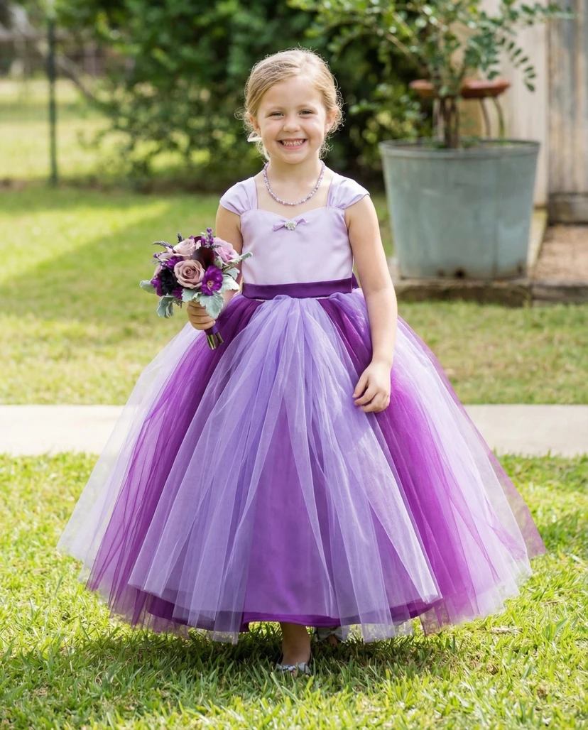 Cap Sleeve Tulle Flower Girl Dress with Bow