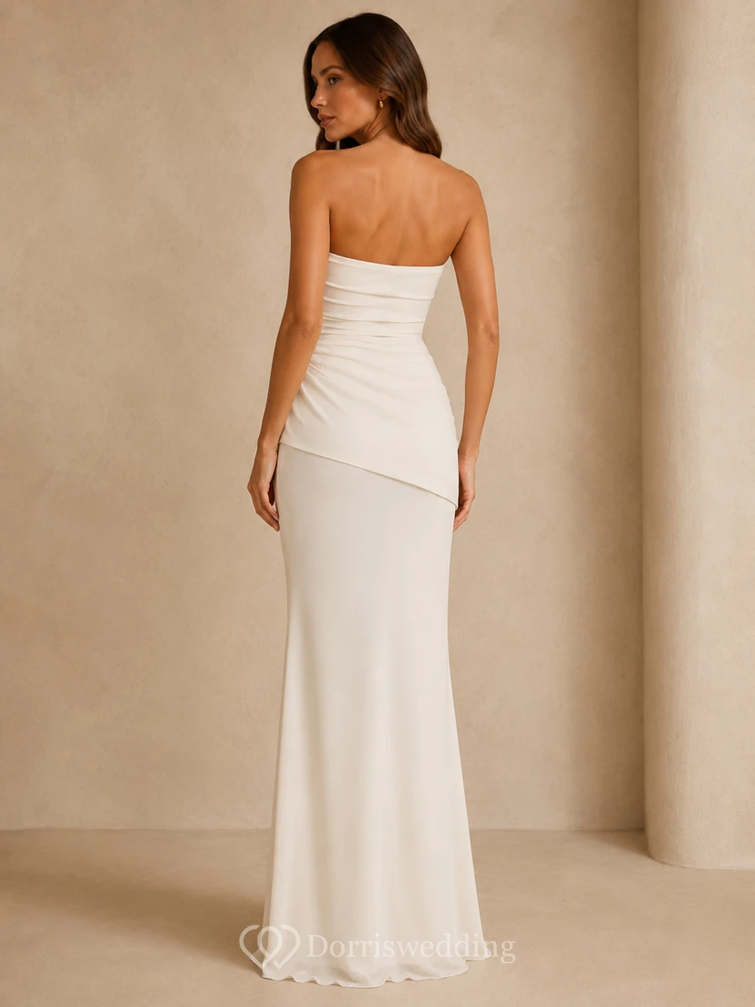 Strapless draped floor length sheath gown with side overlay view 2