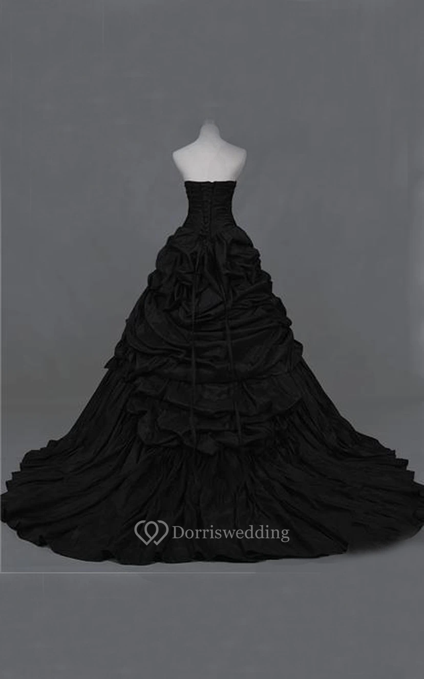 A-Line Maxi Sweetheart Pleats Zipper Lace-Up Back Lace Taffeta Dress view 12