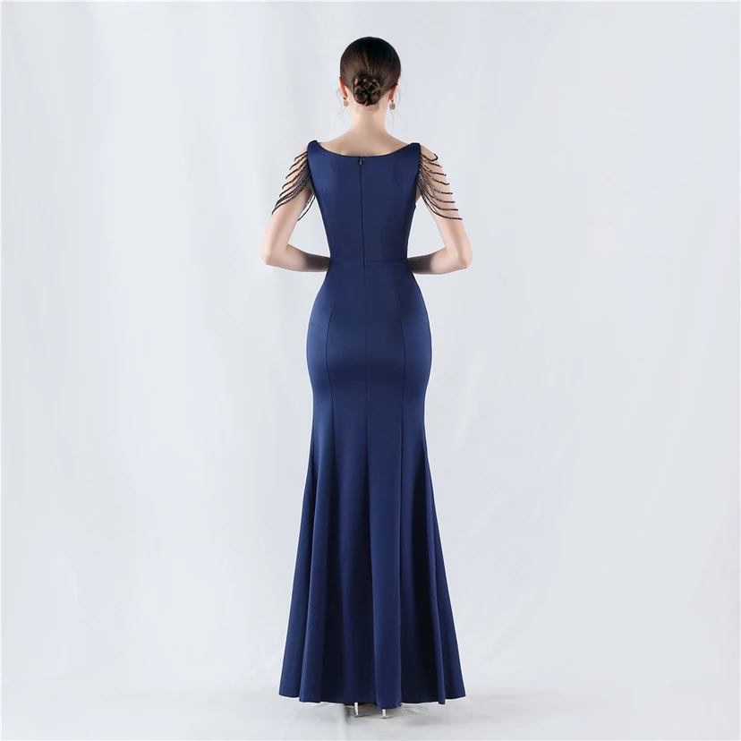 Heavy Hot Diamonds For Transparent Mesh High-Slit Satin Evening Dress Annual Meeting Wedding view 26