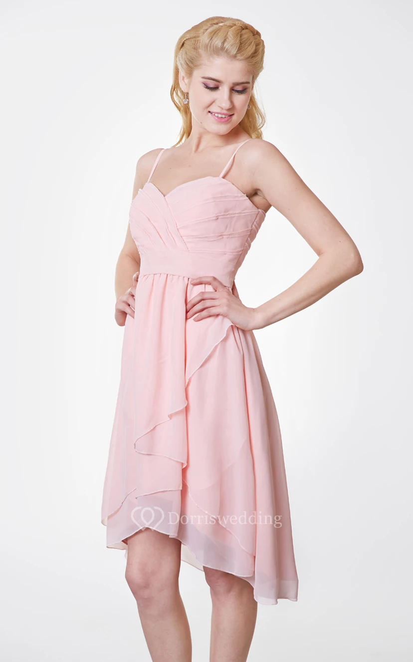 Spaghetti Straps Crisscross Bodice Empire Chiffon High Low Dress view 4