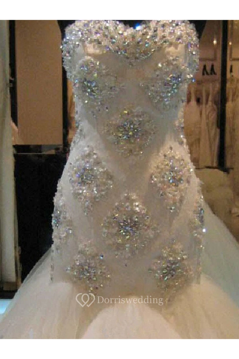 Mermaid Sleeveless Sweetheart Court Train Beading Tulle Wedding Dresses view 3