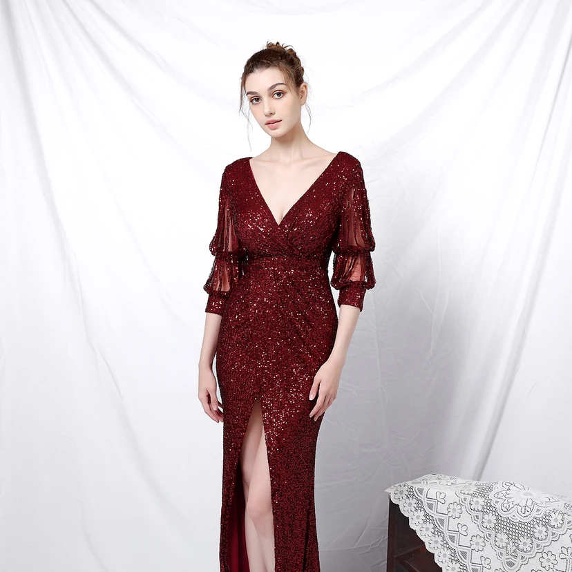Elegantes, langärmeliges Paillettenkleid im Meerjungfrauenstil mit Meerjungfrauenschnitt – perfekt für festliche Anlässe. view 4