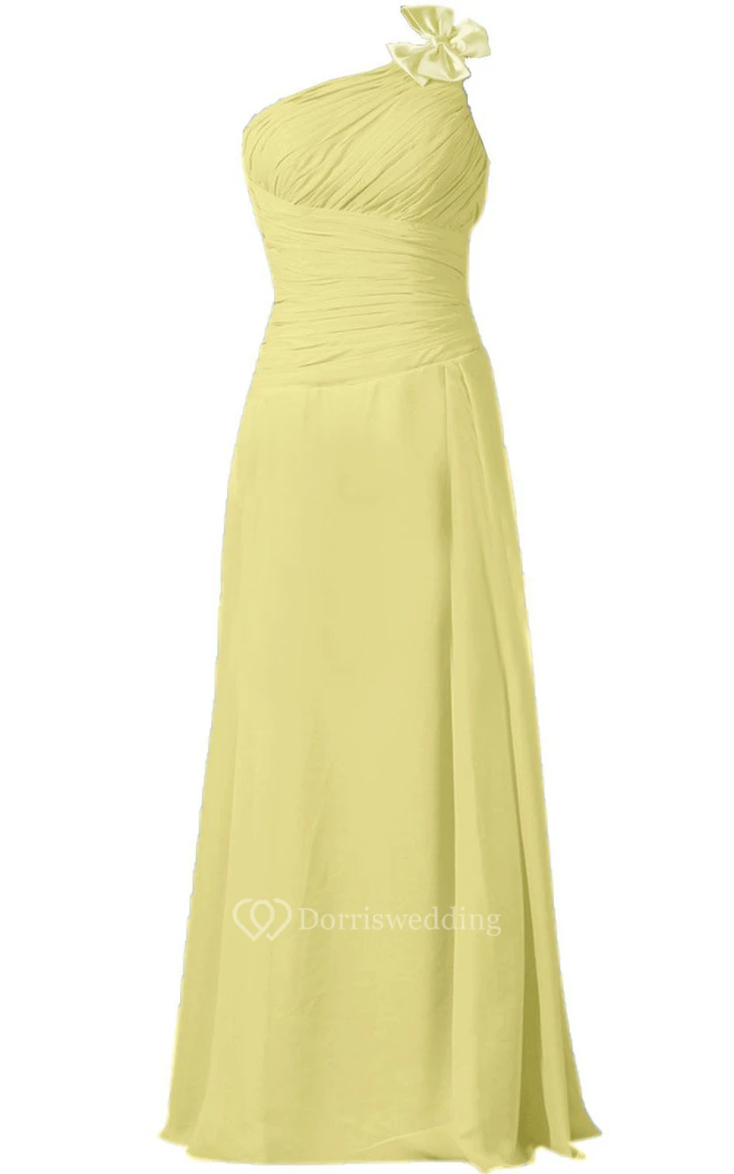One-shoulder Ruched Chiffon A-line Gown With Bow view 4