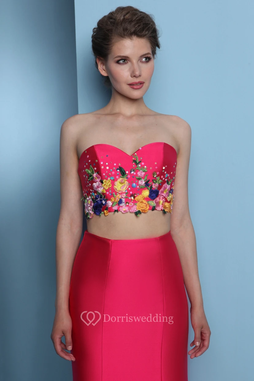 Mermaid Floor-Length Embroidered Sleeveless Sweetheart Satin Prom Dress With Sequins view 4