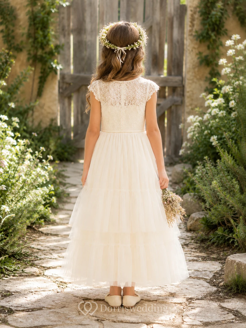 Boho-Blumenmädchenkleid aus Spitze und Tüll view 2