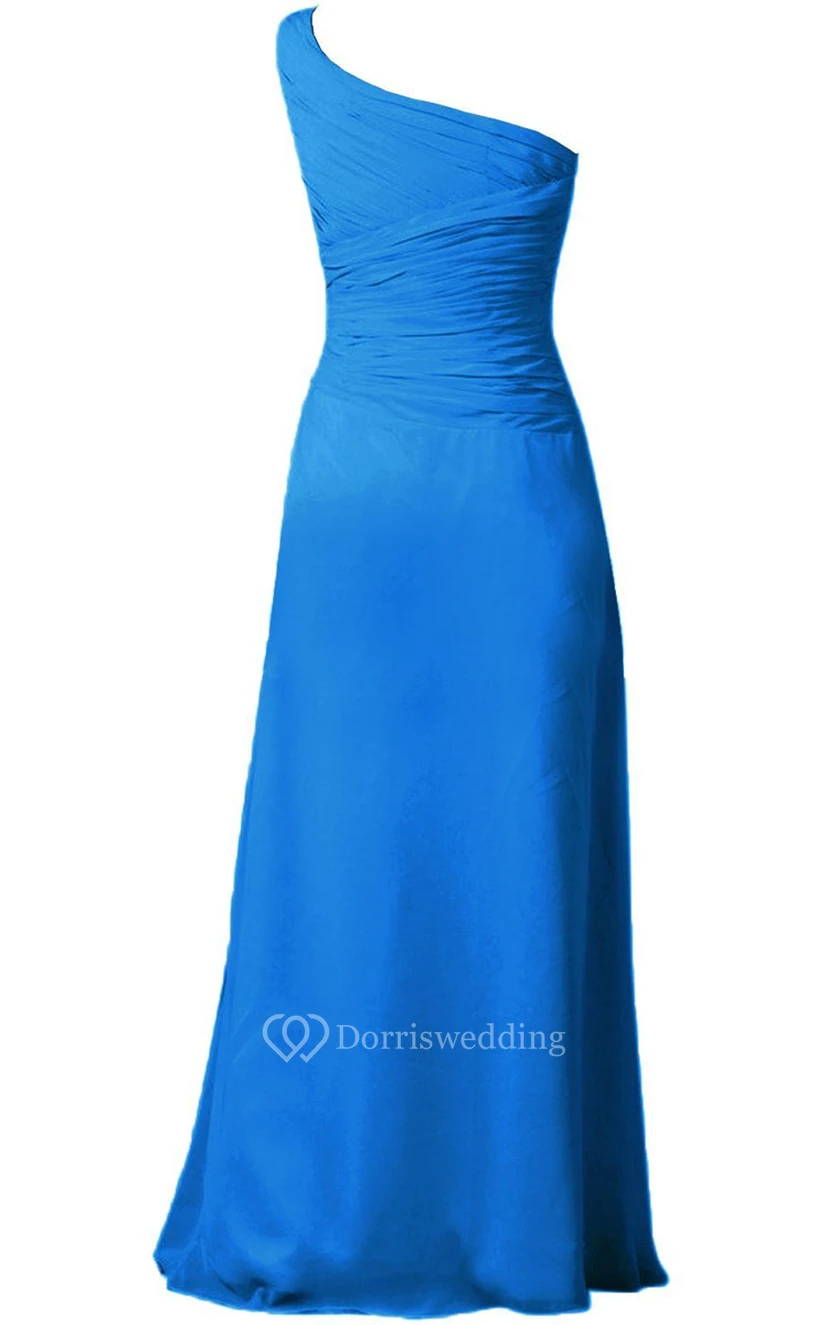 One-shoulder Ruched Chiffon A-line Gown With Bow view 13